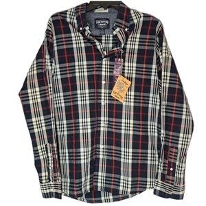 The New Ivy Brand Mens Medium Long Sleeve Button Up Shirt Black Red White Plaid